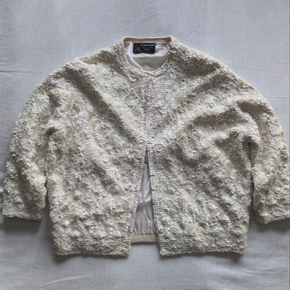 Vintage Cream Sequin Bomber Jacket, Boutique - Picture 1 of 4